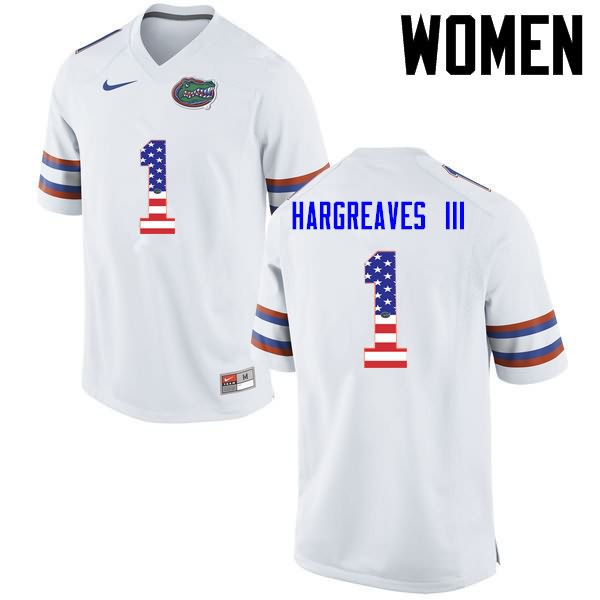 NCAA Florida Gators Vernon Hargreaves III Women's #1 USA Flag Fashion Nike White Stitched Authentic College Football Jersey KEU7064VQ
